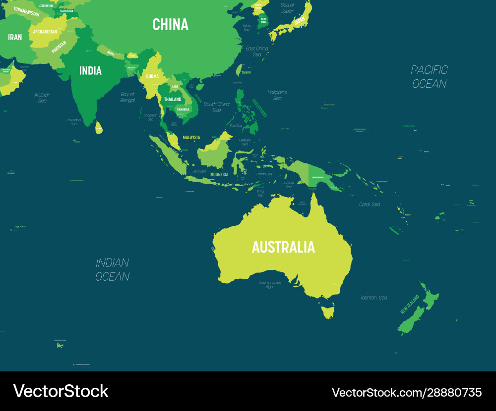 Australia and southeast asia map - green hue Australia and southeast asia map - green hue vector image