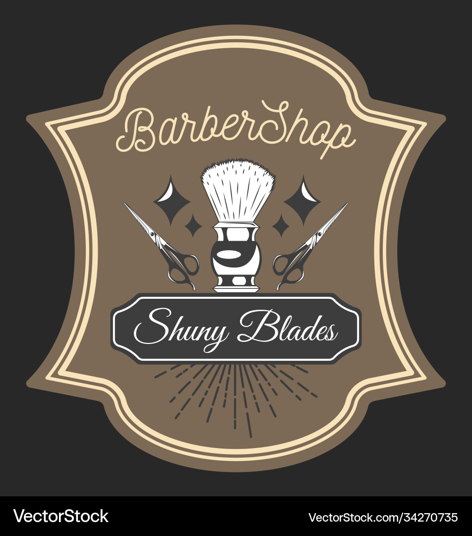 Barbershop shaving brush shiny blades sticker Barbershop shaving brush shiny blades sticker vector image