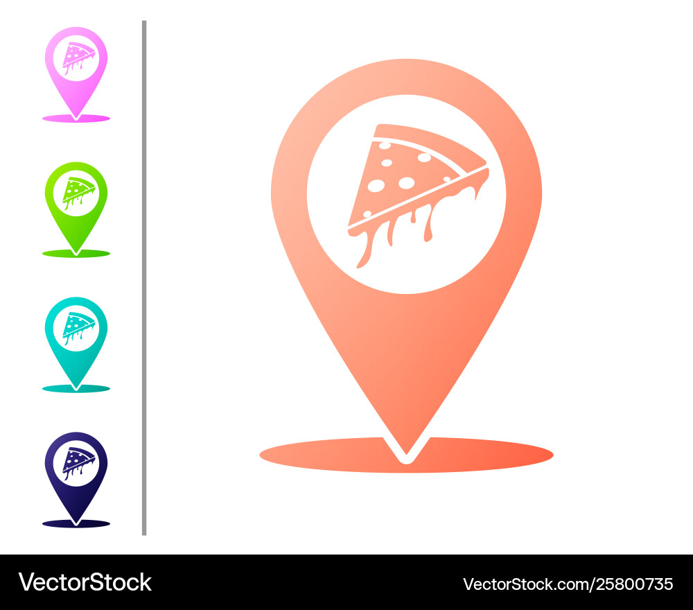 Coral map pointer with fast food slice pizza icon Coral map pointer with fast food slice pizza icon Vector Image