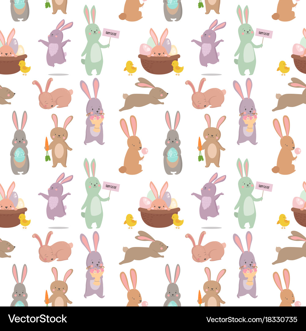 Easter rabbit character bunny seamless pattern Vector Image