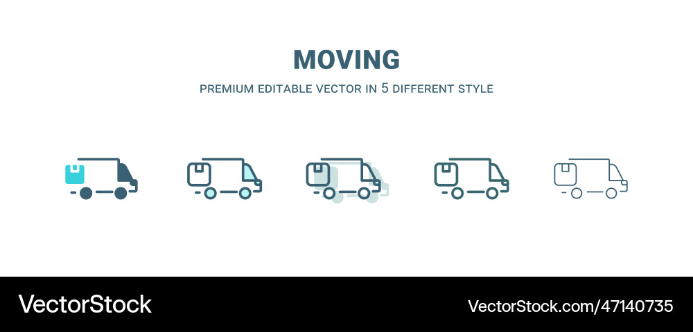 Moving icon in 5 different style outline filled Moving icon in 5 different style outline filled Vector Image