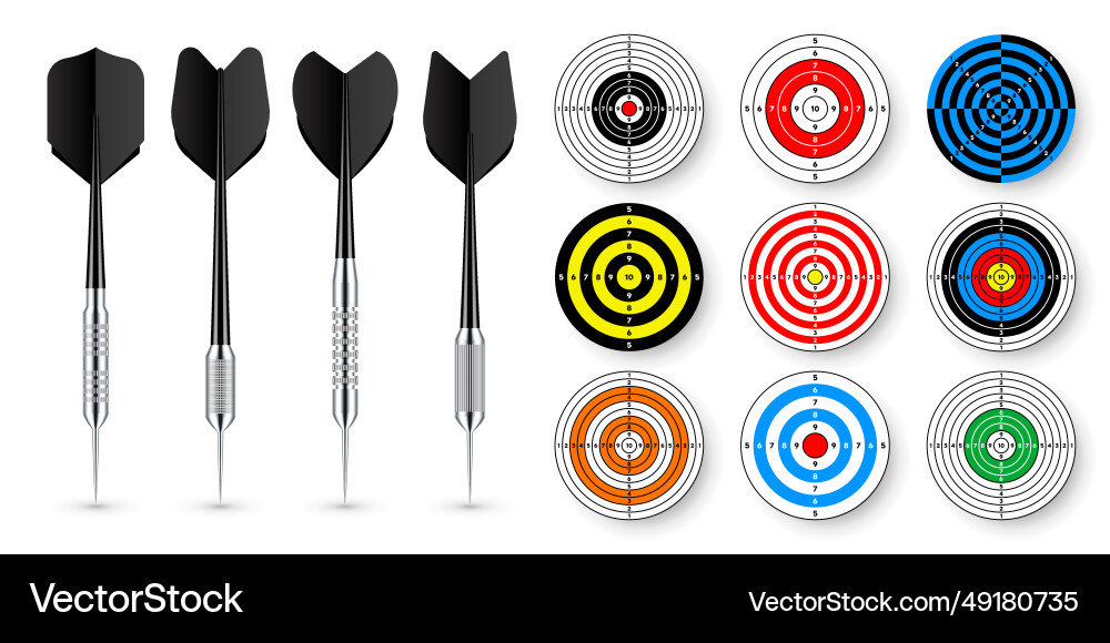 Paper targets with dart arrows and shadows Paper targets with dart arrows and shadows vector image