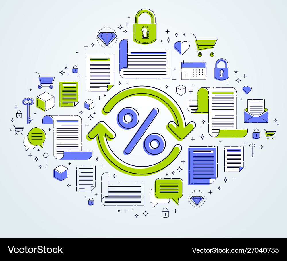 Percent symbol and loop arrow taxes return Percent symbol and loop arrow taxes return Vector Image