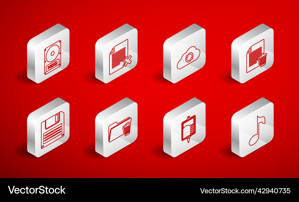 Set line music note tone delete file document Vector Image