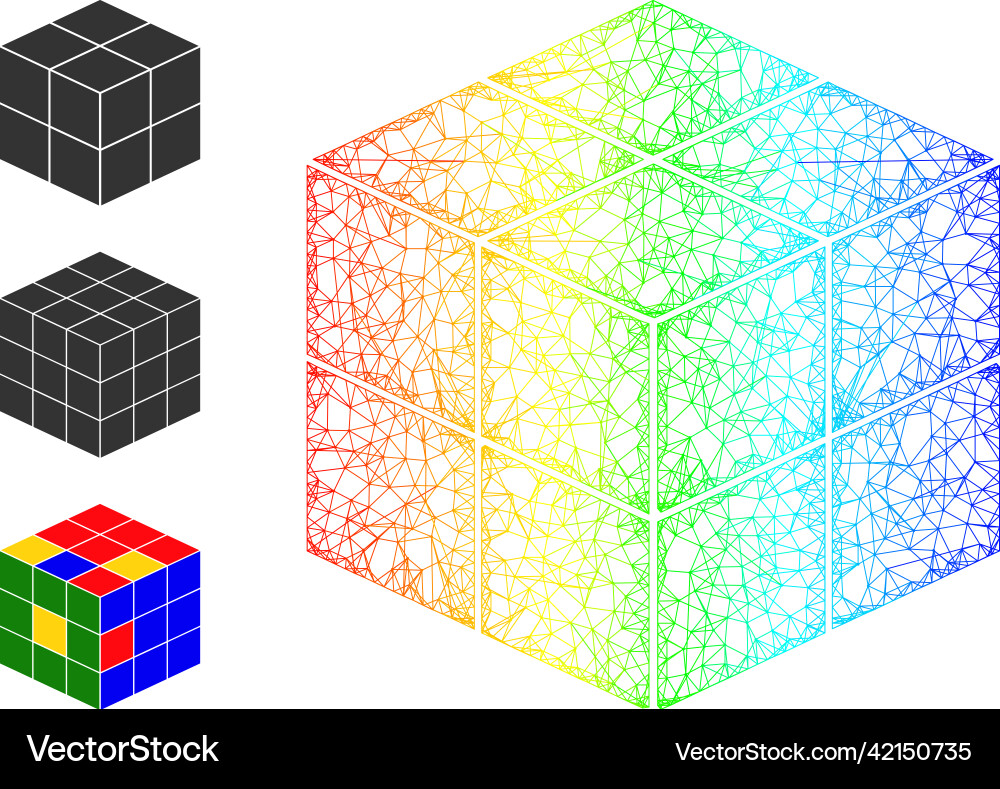 Spectrum gradient network mesh 3d cube icon Spectrum gradient network mesh 3d cube icon vector image