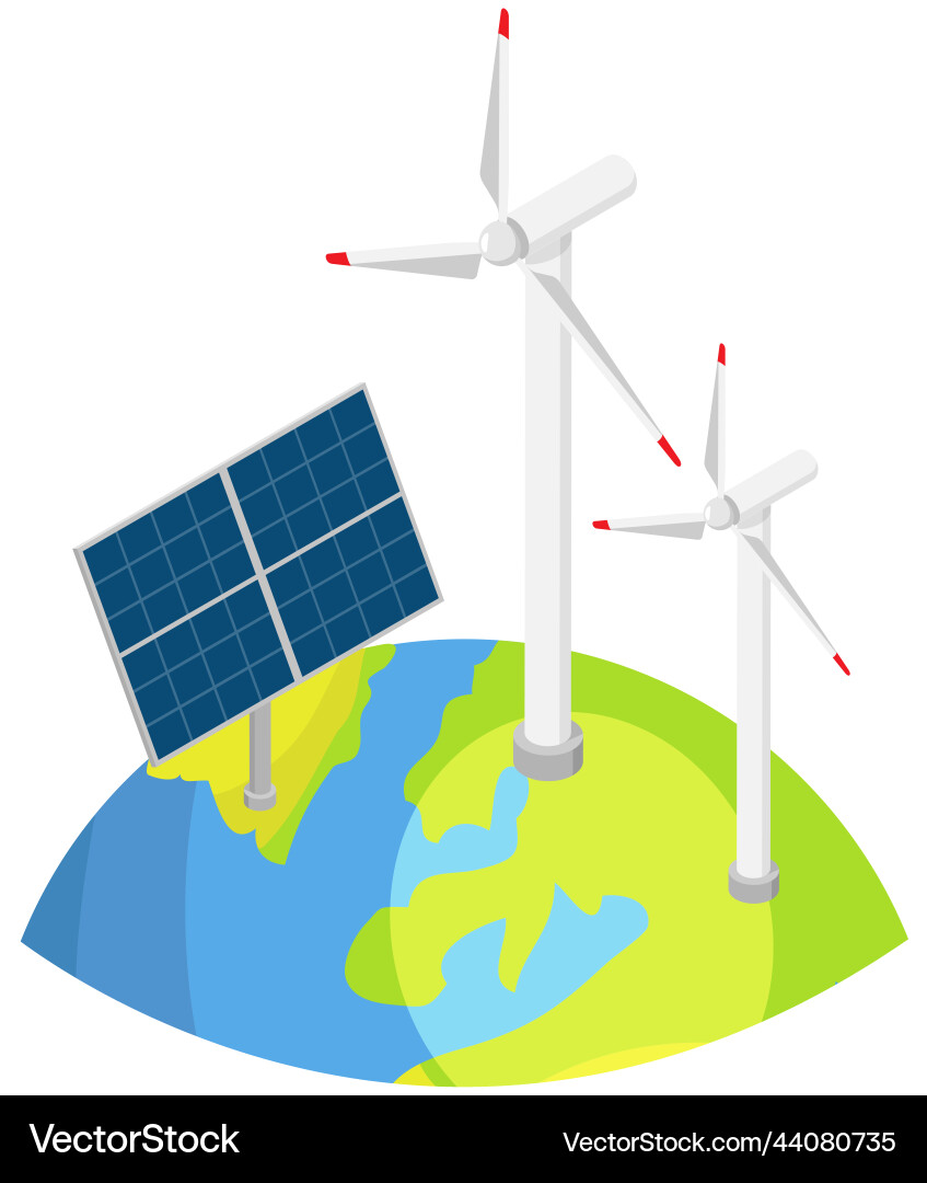 Wind turbines power plant solar panels station Wind turbines power plant solar panels station vector image
