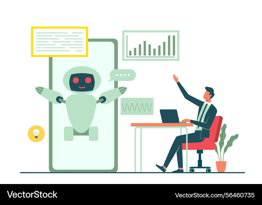 Work with artificial intelligence man in suit Vector Image