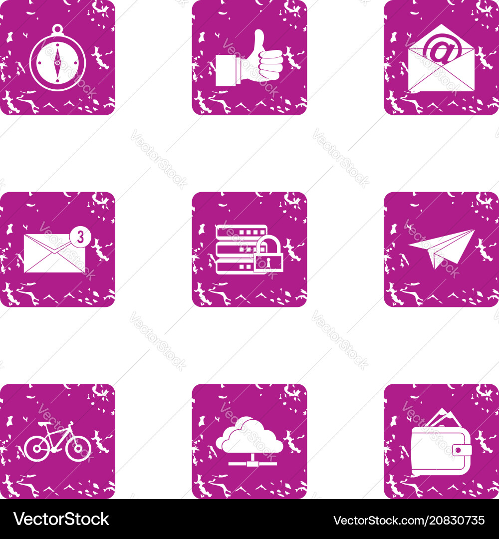 Zip code icons set grunge style Vector Image