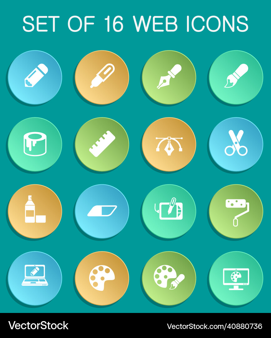 Art tools web icons on colorful round vector image