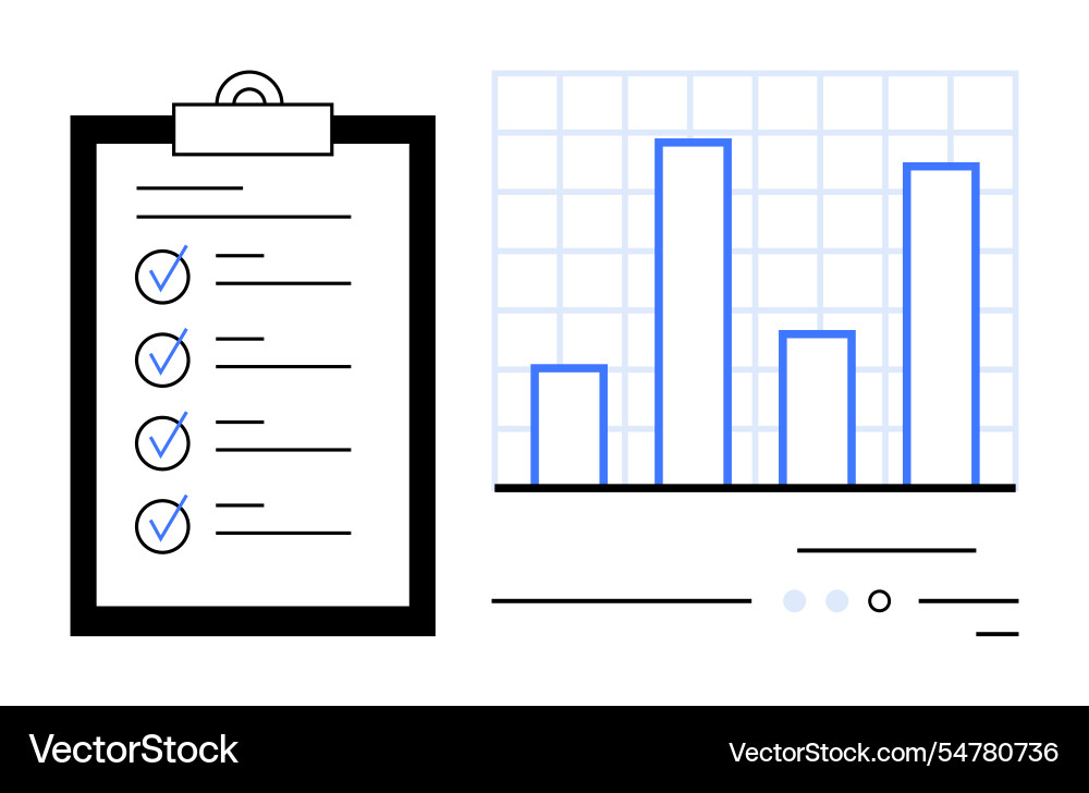 Checklist on clipboard and bar graph grid Checklist on clipboard and bar graph grid vector image