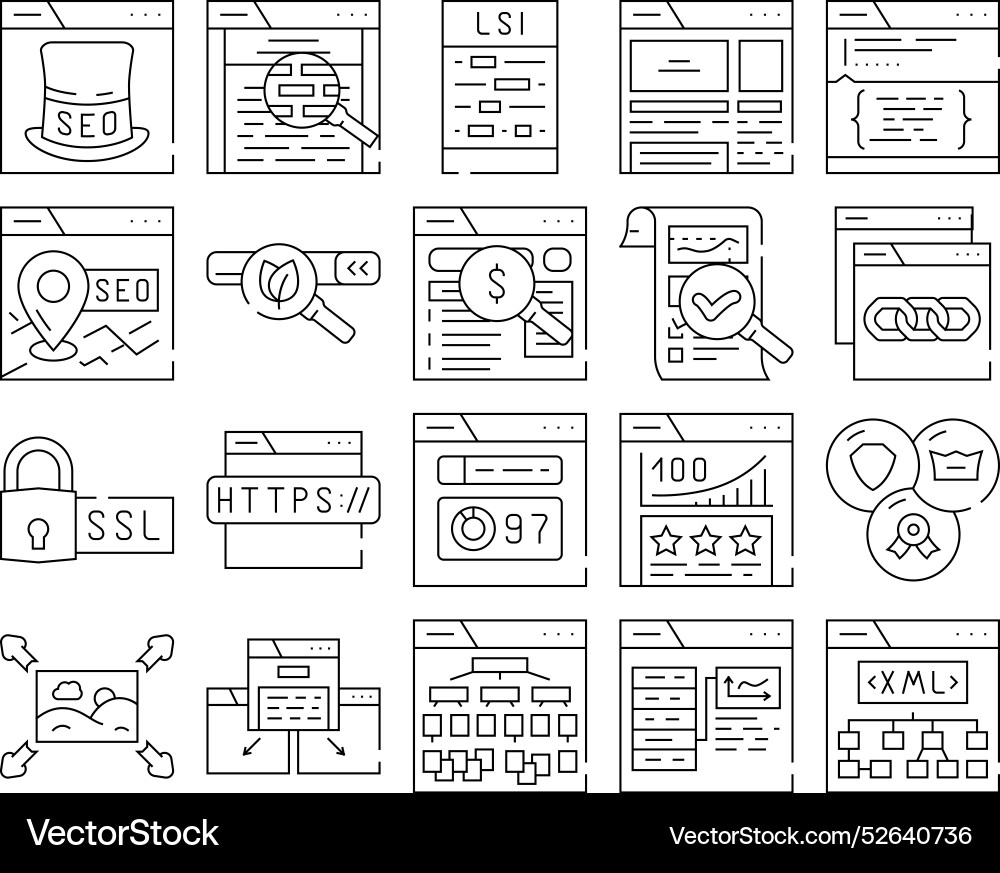 Seo web technical consulting icons set Seo web technical consulting icons set vector image