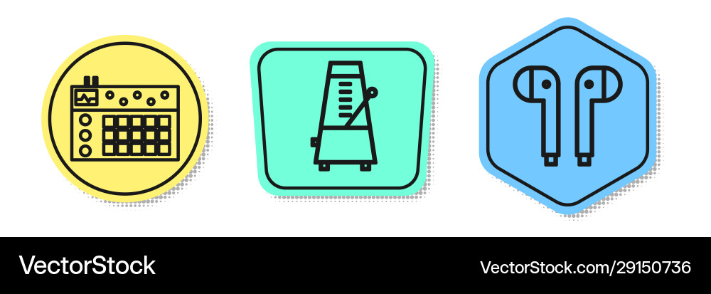 Set line drum machine metronome with pendulum Set line drum machine metronome with pendulum Vector Image