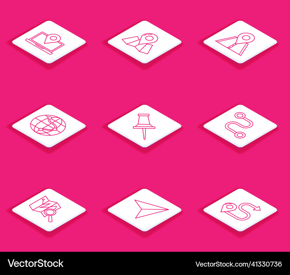 Set line laptop with location marker folded map Vector Image