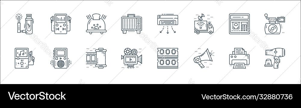 Technology devices line icons linear set quality Technology devices line icons linear set quality vector image