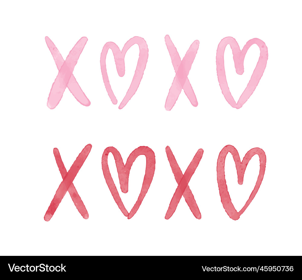 Xoxo watercolor romantic phrase with sketch heart Xoxo watercolor romantic phrase with sketch heart vector image