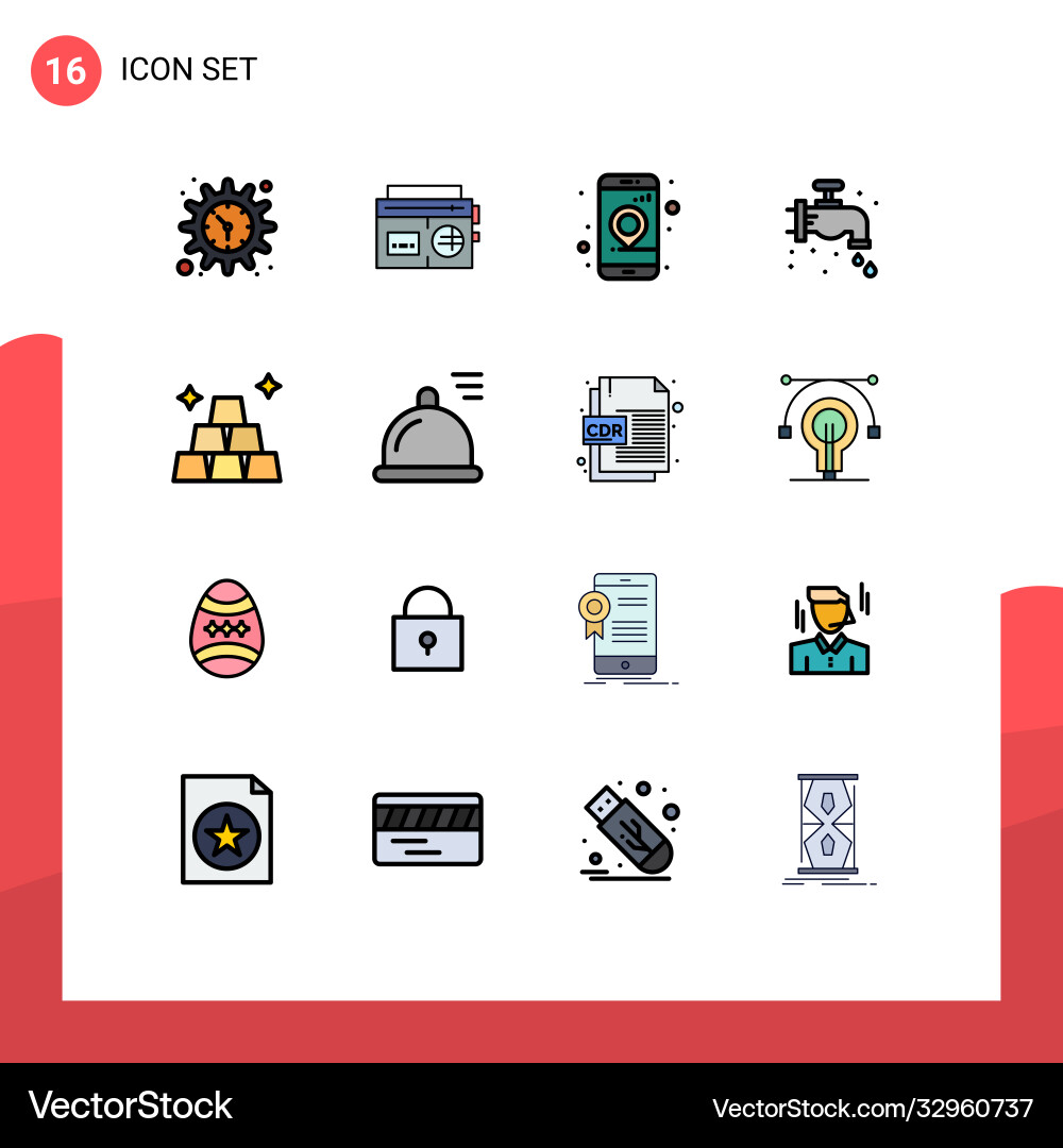 16 universal flat color filled lines set for web Vector Image