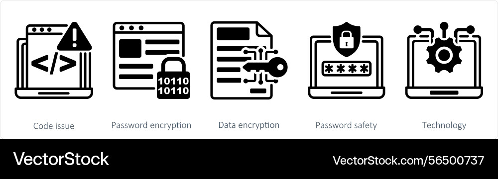 A set of 5 security icons as code issue password vector image