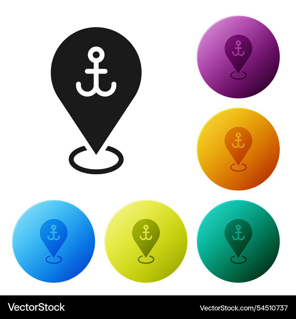Black map pointer with anchor icon isolated Vector Image