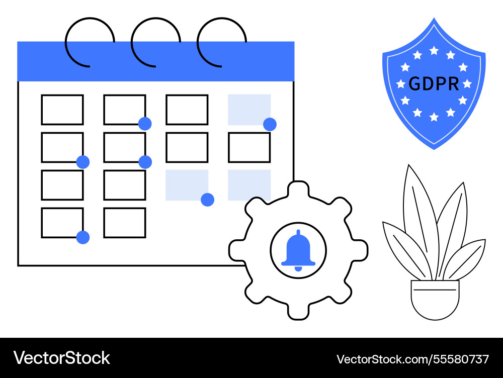 Calendar with events gdpr shield notification Vector Image