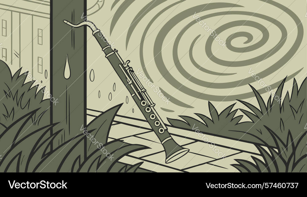 Clarinet on tree in forest with abstract spiral vector image