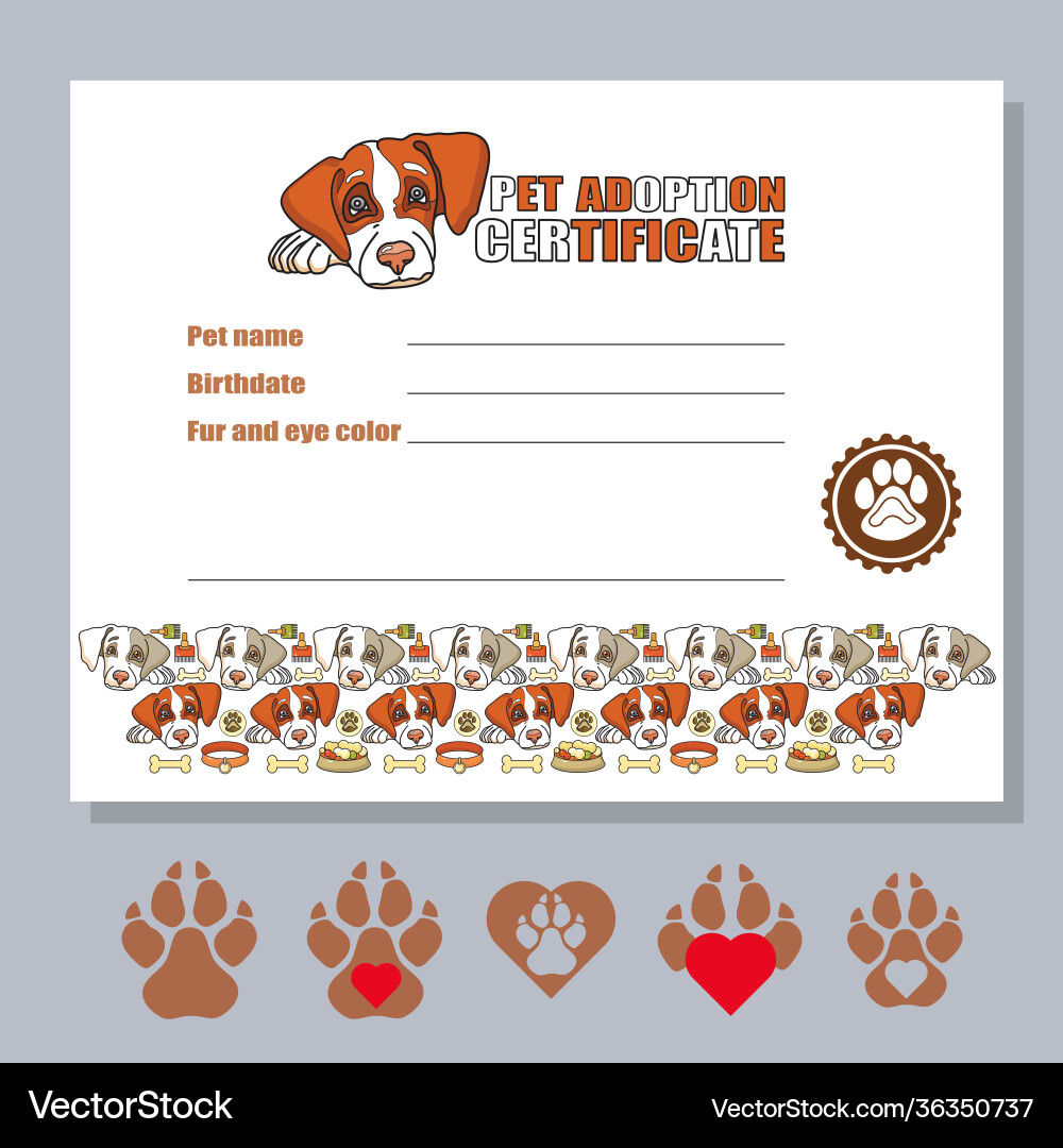 dog-adoption-certificate-template-cute-pet-head-vector-image for Blank Pet Adoption Certificate Free Printable Dog adoption certificate template cute pet head Vector Image for Blank Pet Adoption Certificate Free Printable