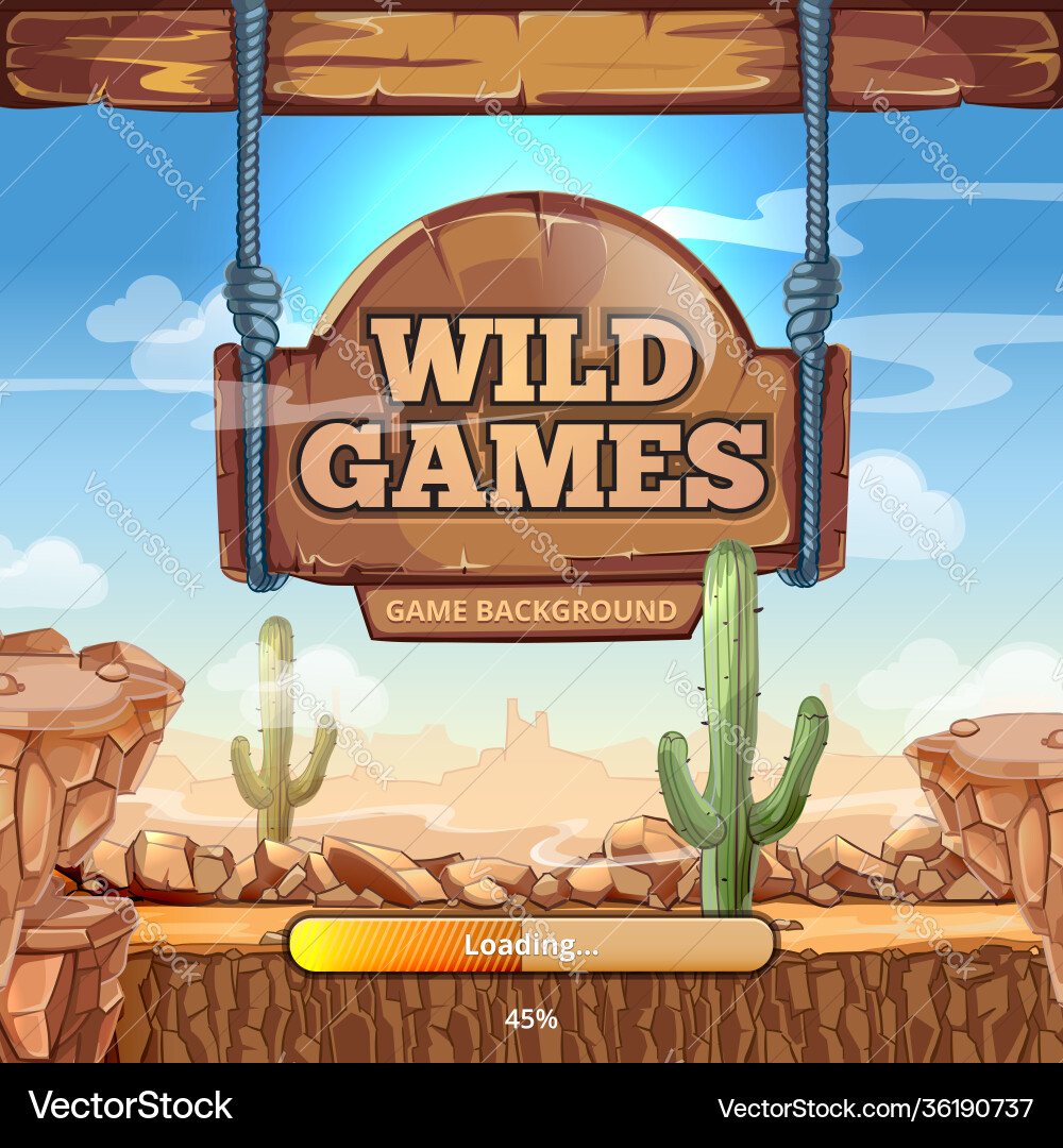 Ladebildschirm mit Titel für ein Wild-West-Spiel Ladebildschirm mit Titel für ein Wild-West-Spiel vektorbild