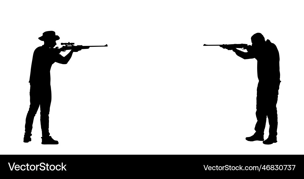 Man rifle battle against sniper enemy silhouette Man rifle battle against sniper enemy silhouette vector image
