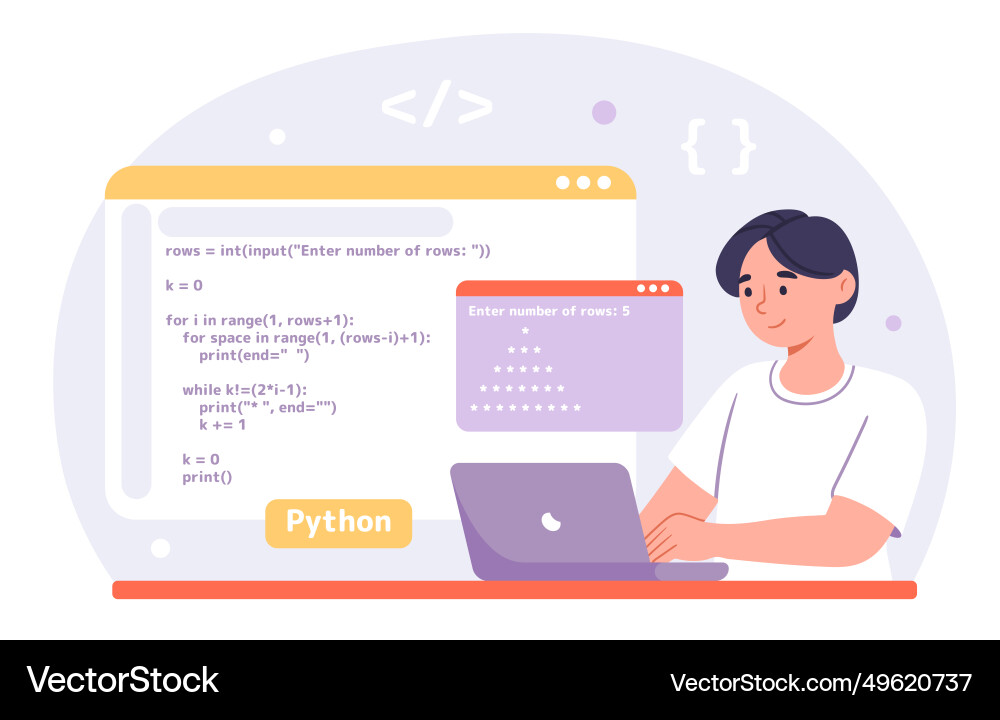 Man with python code concept Man with python code concept Vector Image