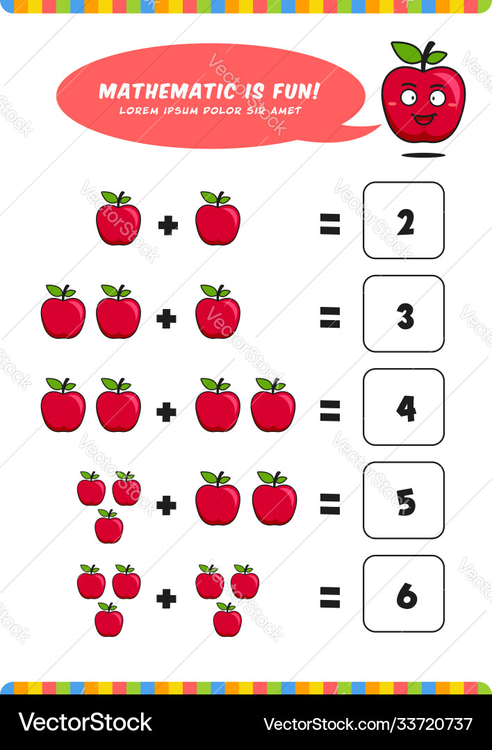 Preschool addition mathematics learn worksheet Preschool addition mathematics learn worksheet Vector Image