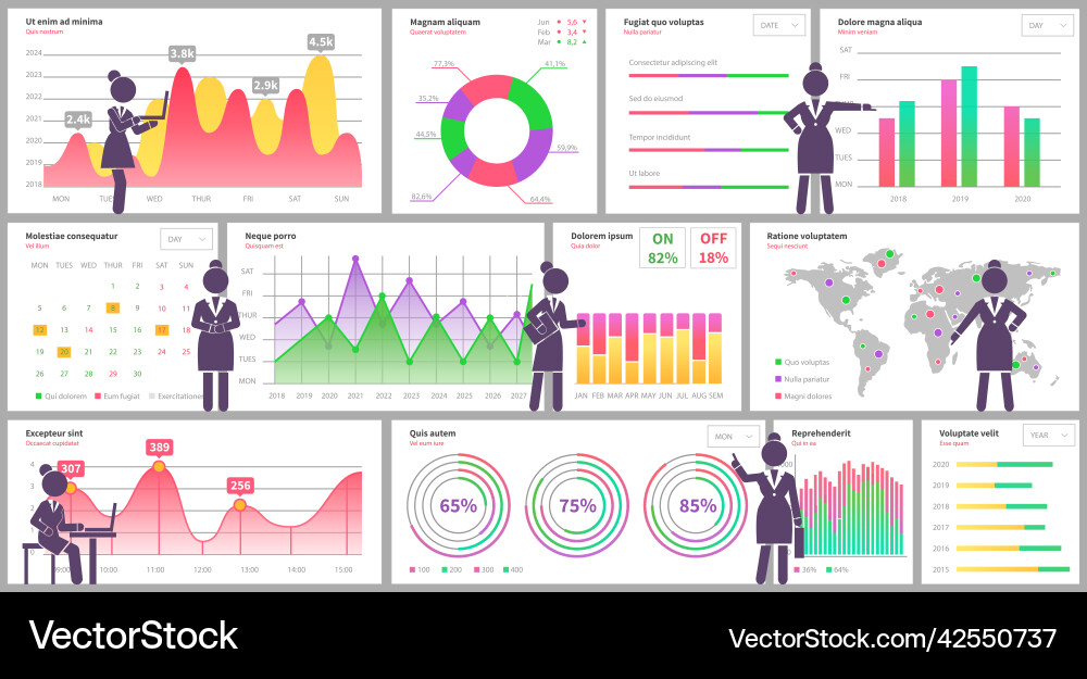 Presenters show statistical indicators and data Presenters show statistical indicators and data Vector Image