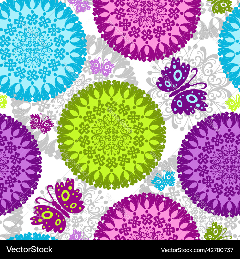 Seamless pattern with lacy multi-colored circles vector image