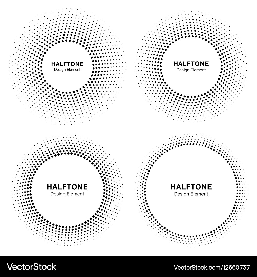 Set of circle frame halftone dots logo elements Vector Image