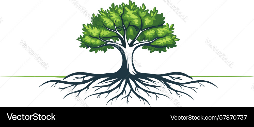 Strong tree with exposed root system design Vector Image