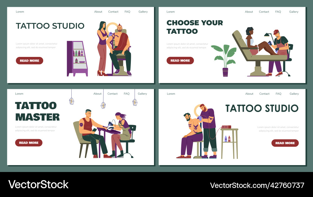 Tattoo studio advertising landing pages set flat Tattoo studio advertising landing pages set flat vector image