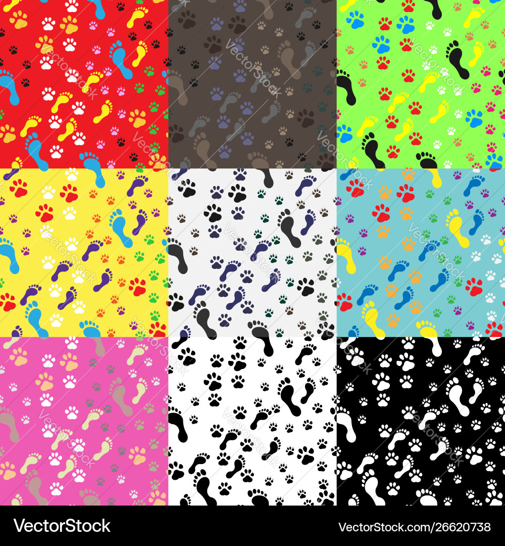 Big set seamless background with footprint Big set seamless background with footprint vector image
