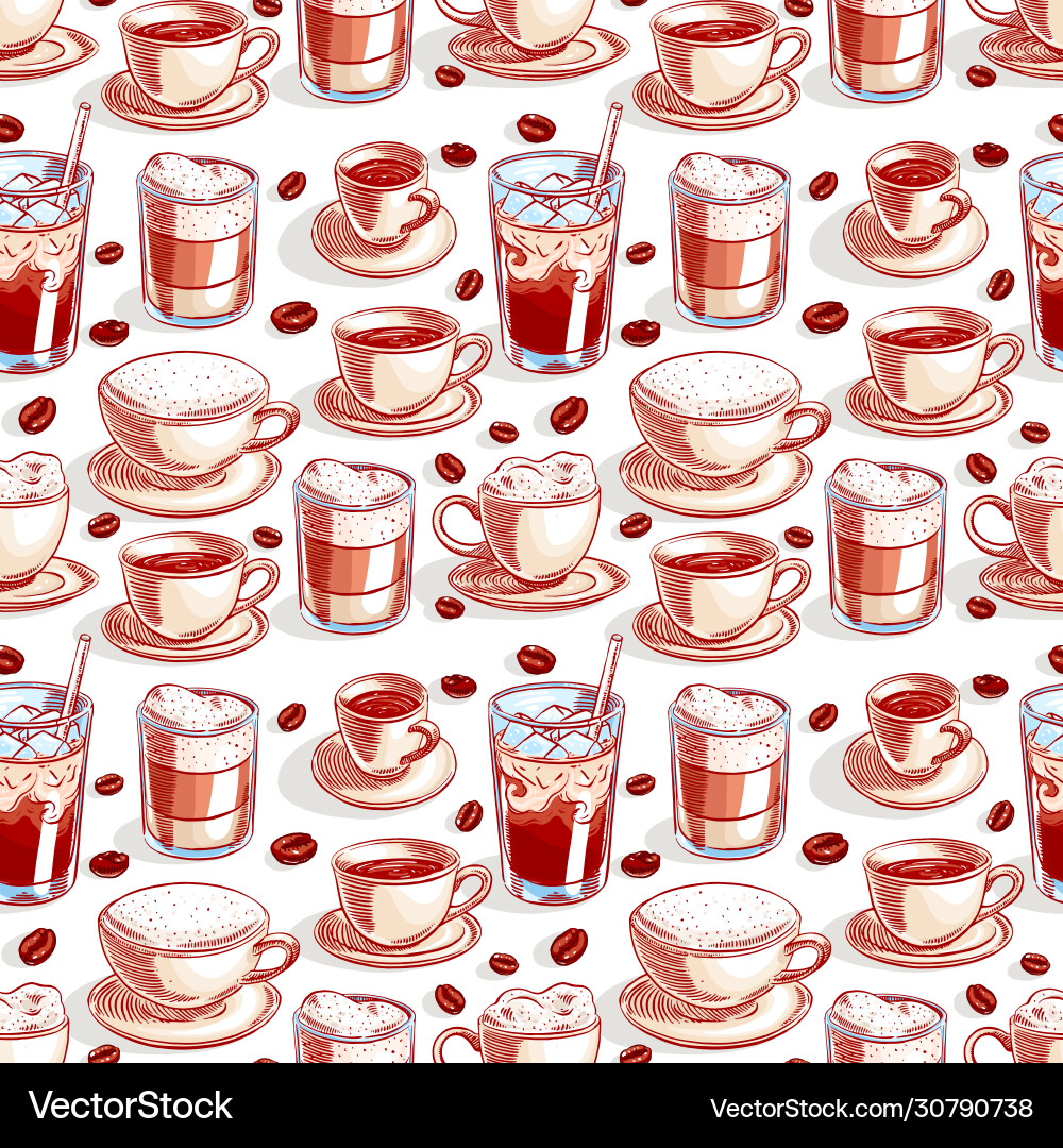 Coffee Cups Seamless Pattern Vector Image