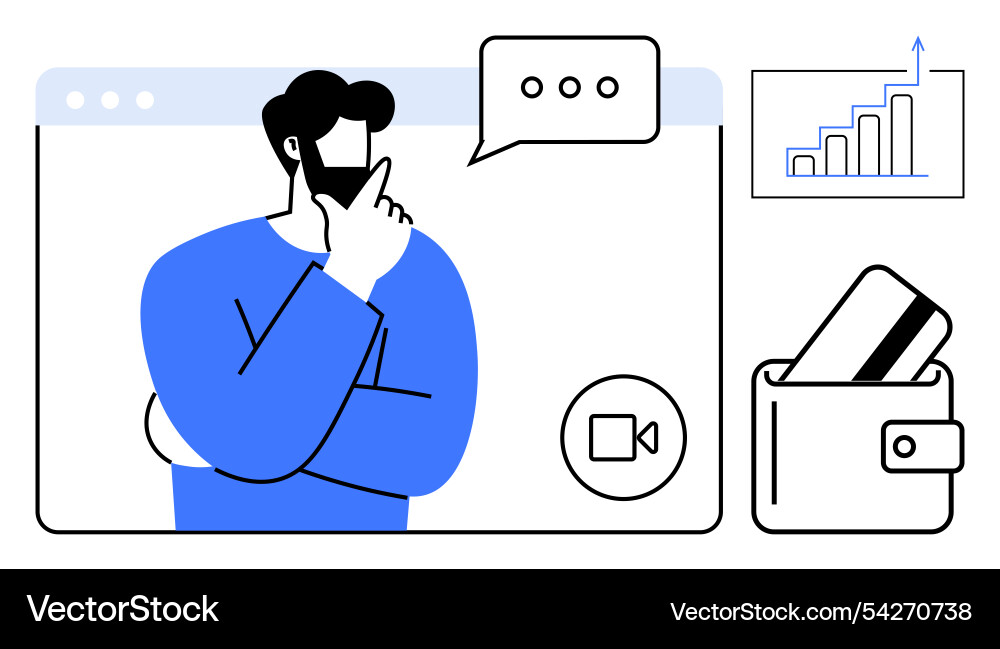 Man in video call with floating speech bubble Man in video call with floating speech bubble vector image