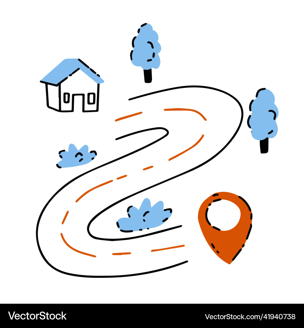 Navigation map route from point to house Navigation map route from point to house vector image