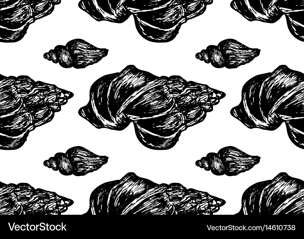 Seamless pattern with hand drawn seashells Vector Image