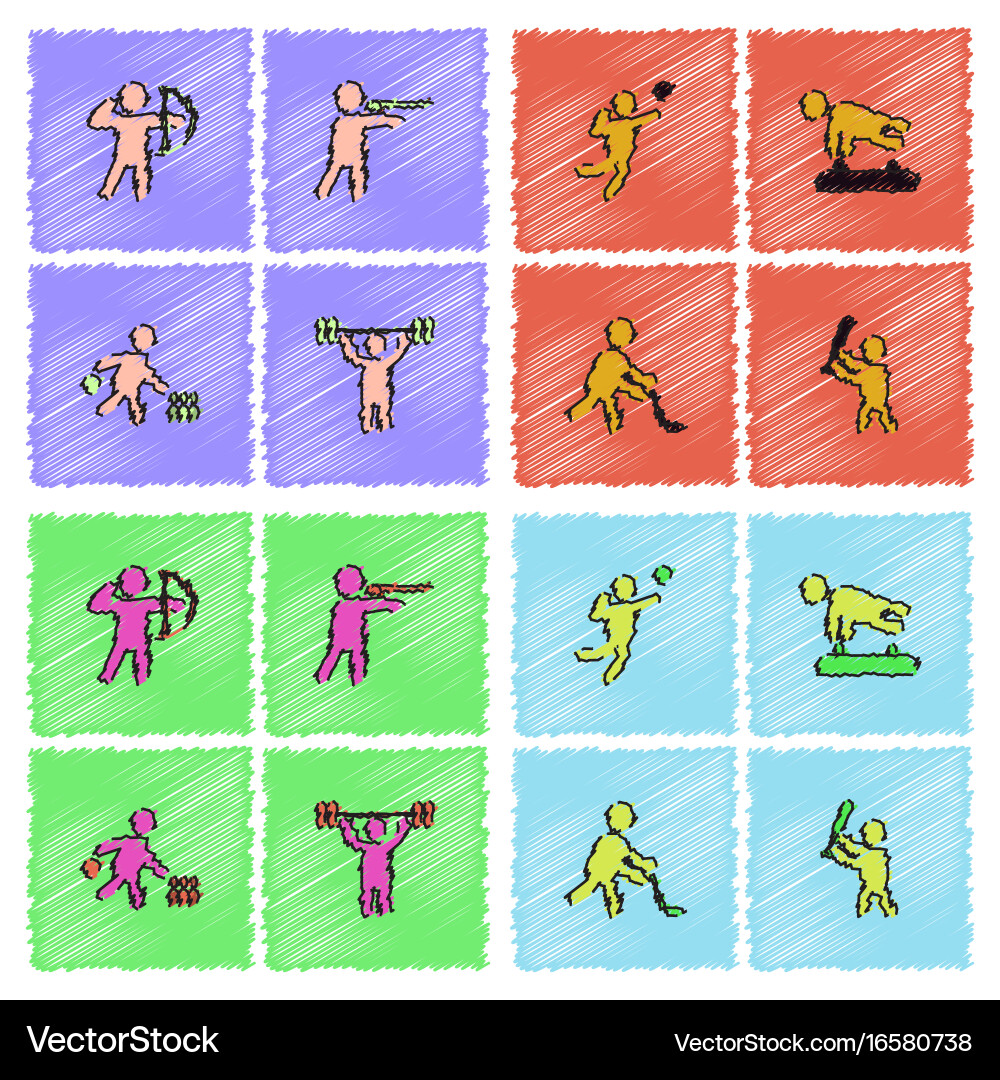 Set of olympic game design in hatching style vector image