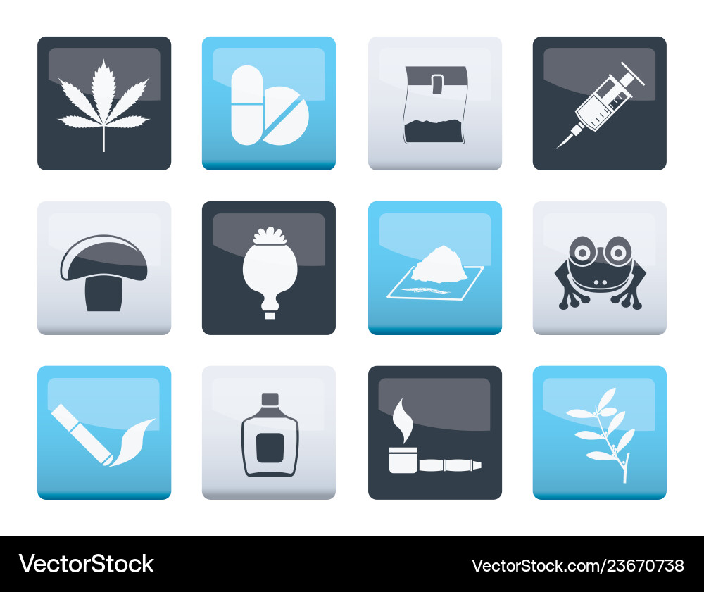 Verschiedene Art von Drogen-Icons über Farbe Hintergrund Vektorbild
