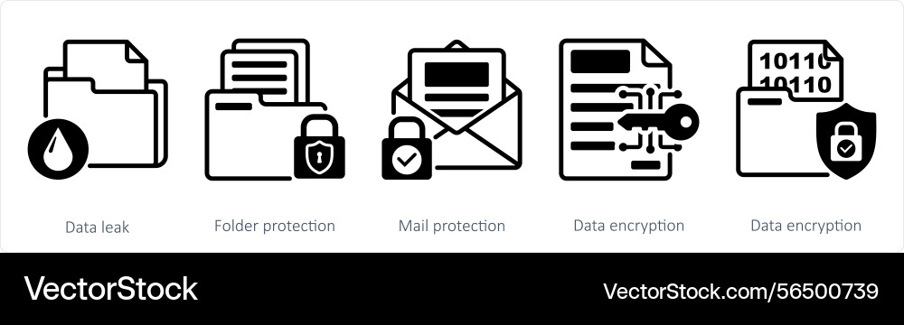 A set of 5 security icons as data leak folder Vector Image
