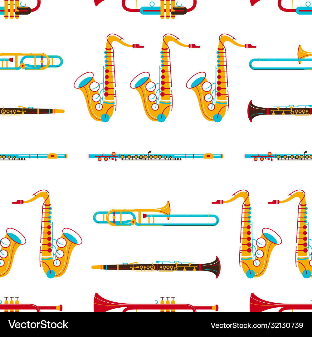 Brass instruments seamless pattern Brass instruments seamless pattern vector image