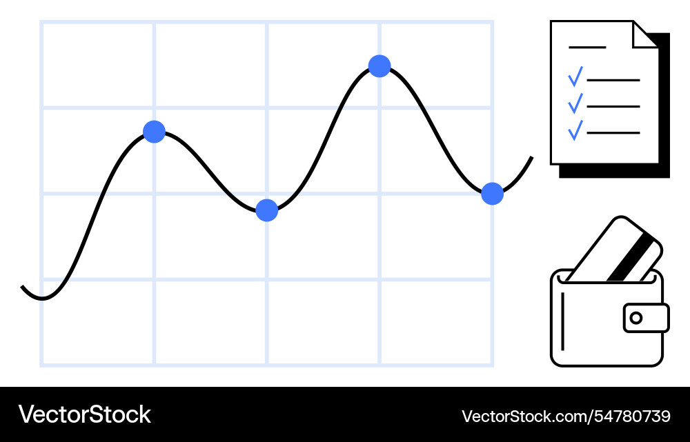 Business graph analysis with checklist and wallet Business graph analysis with checklist and wallet vector image