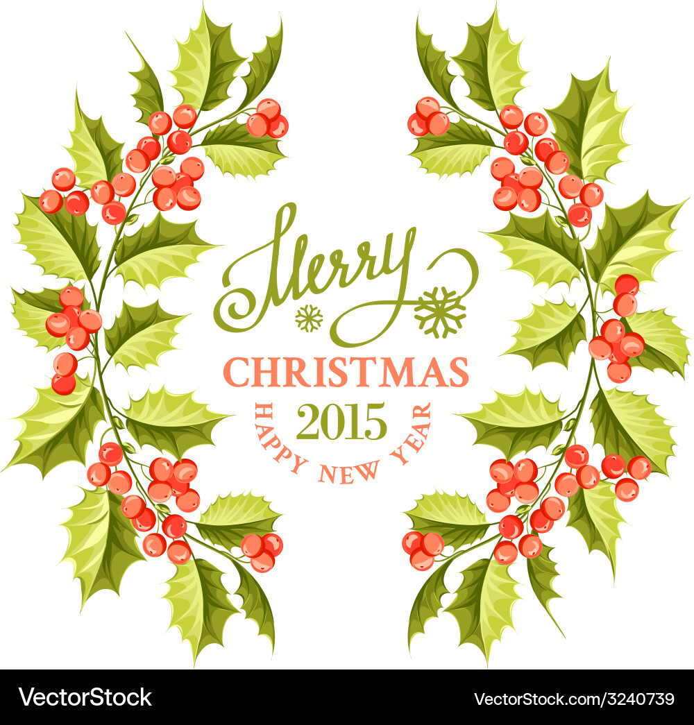 Christmas Mistletoe Branch with Holly Vector Image