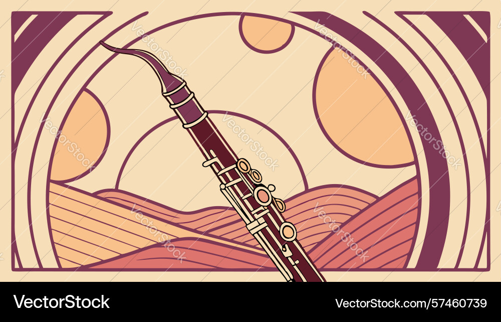 Clarinet in ornate circle frame with abstract vector image