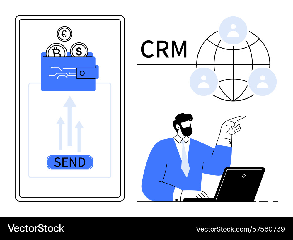 Digital wallet transaction and crm networking Digital wallet transaction and crm networking vector image