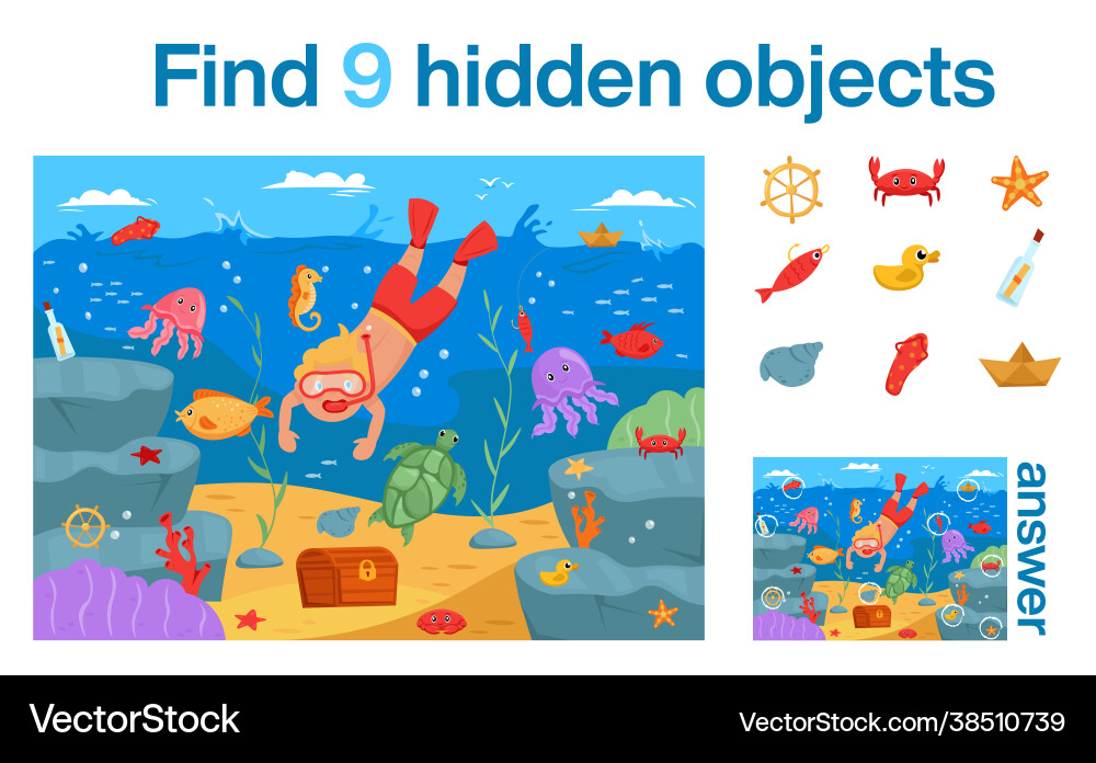 Find 9 hidden objects in picture Find 9 hidden objects in picture vector image