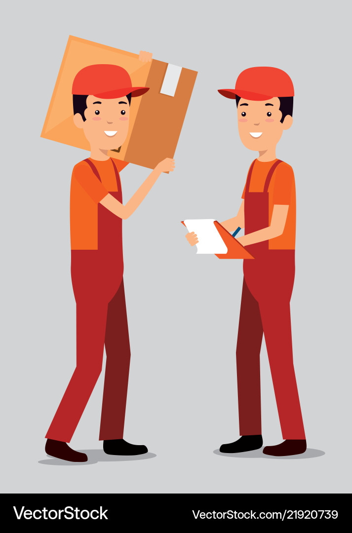 Logistic services with team delivery workers Logistic services with team delivery workers vector image