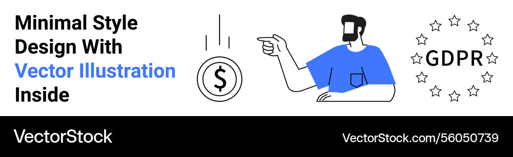 Man pointing at falling coin beside gdpr text Vector Image